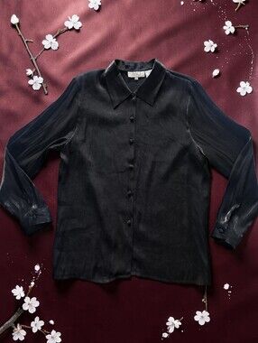 Baci Shimmering Classic Button Down Blouse - Black